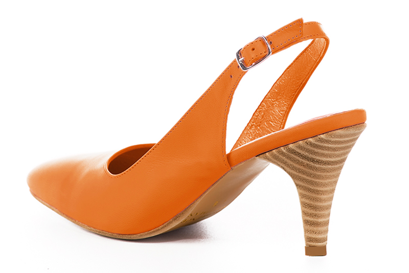 Apricot orange women's slingback shoes. Round toe. High slim heel. Rear view - Florence KOOIJMAN